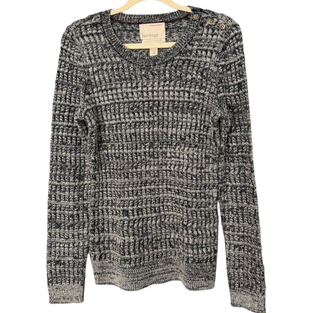 Banana Republic Heritage Waffle-Knit Sweater Womens M Black & White Italian Yarn